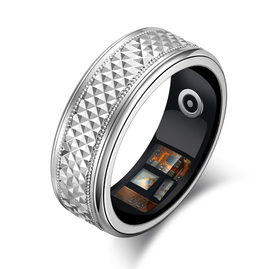 Elegant Silver Smart Ring for Health Monitoring with Motion Sensors