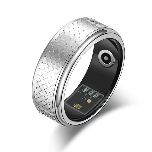 Silver Fitness Smart Ring with Temperature and Heart Rate Sensors