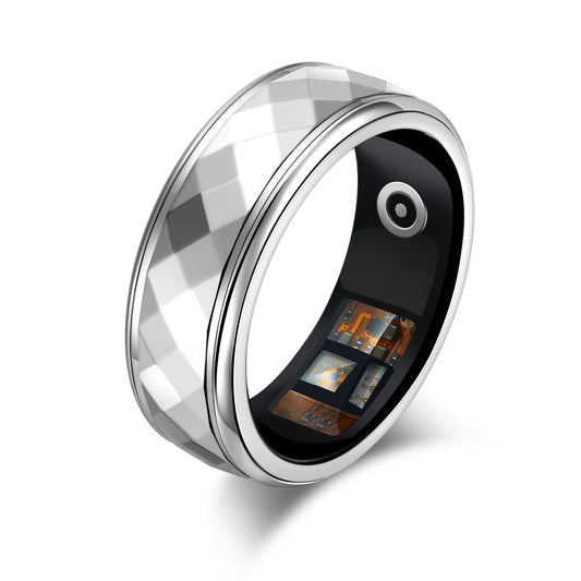 Silver Smart Ring with Blood Oxygen, Heart Rate, & Temp Sensors