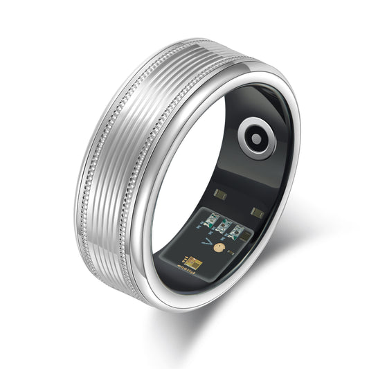 Silver Smart Ring with Blood Oxygen, Heart Rate, & Temp Sensors